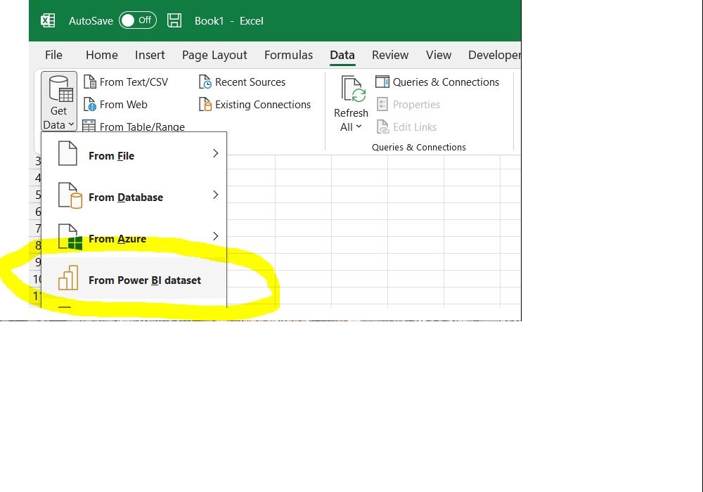 Excel connected to a Power BI dataset